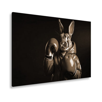 Leinwandbild Boxer - Hase in Blau – süß, stark und siegessicher. - deyoli