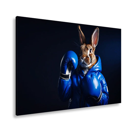 Leinwandbild Boxer - Hase in Blau – süß, stark und siegessicher. - deyoli