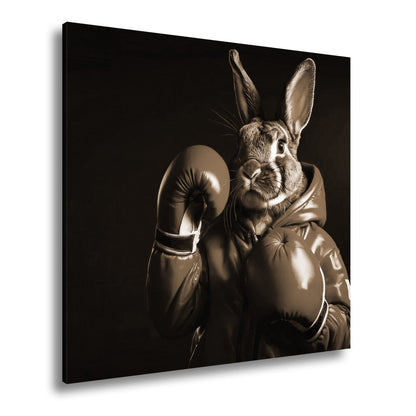 Leinwandbild Boxer - Hase in Blau – süß, stark und siegessicher. - deyoli