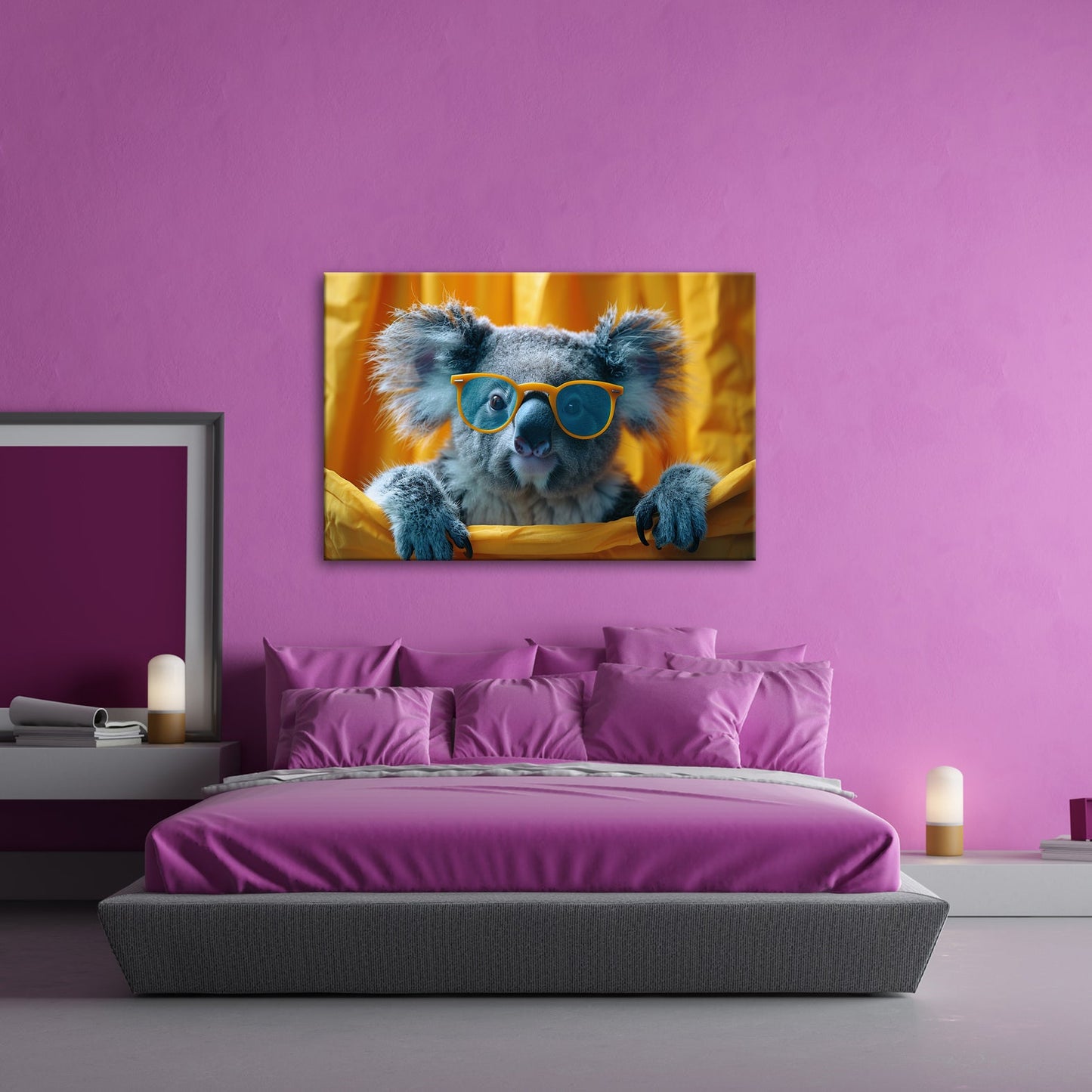 Leinwandbild Brillenstar im Beutelreich – Koala mit Sonnenbrille im Rampenlicht. - deyoli
