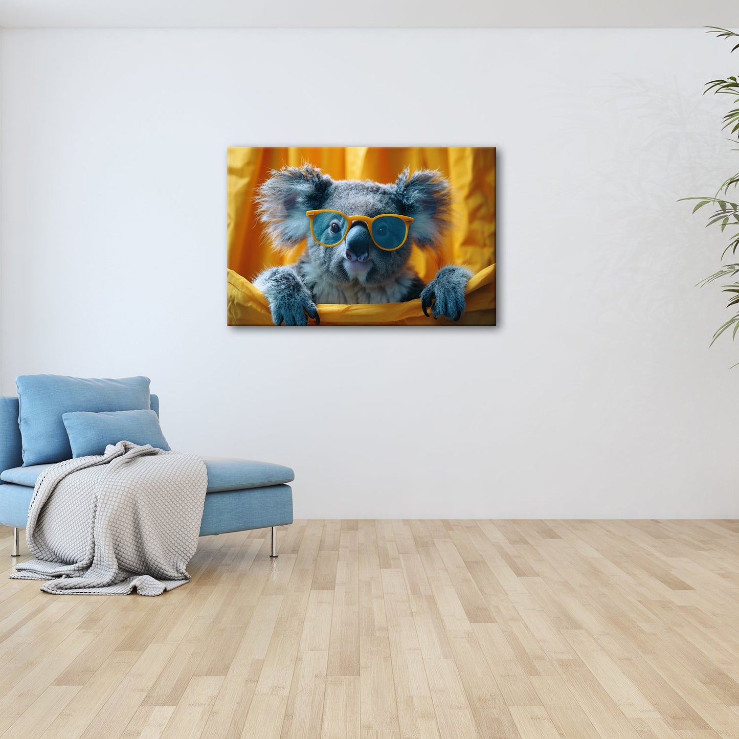 Leinwandbild Brillenstar im Beutelreich – Koala mit Sonnenbrille im Rampenlicht. - deyoli