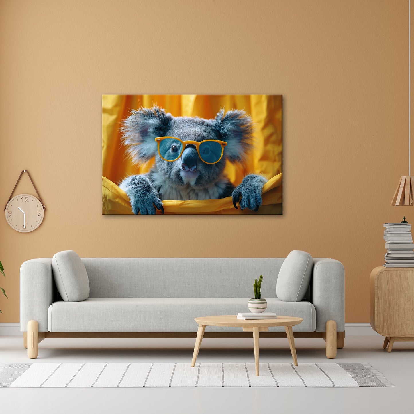 Leinwandbild Brillenstar im Beutelreich – Koala mit Sonnenbrille im Rampenlicht. - deyoli