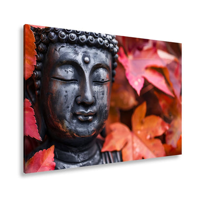 Leinwandbild Buddhas Ruhe, umhüllt von feurigem Herbstlaub. - deyoli