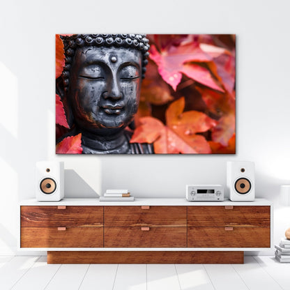 Leinwandbild Buddhas Ruhe, umhüllt von feurigem Herbstlaub. - deyoli