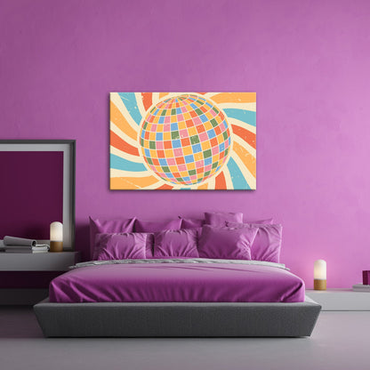 Leinwandbild Bunte Retro - Disco - Kugel im wirbelnden Farbspiel - deyoli