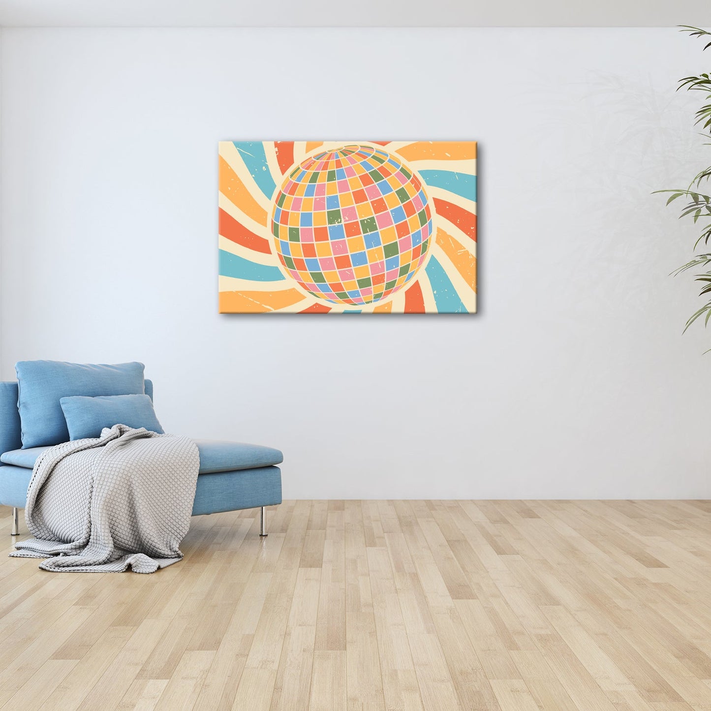 Leinwandbild Bunte Retro - Disco - Kugel im wirbelnden Farbspiel - deyoli