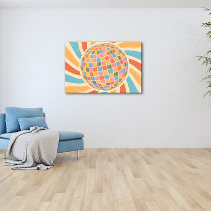 Leinwandbild Bunte Retro - Disco - Kugel im wirbelnden Farbspiel - deyoli