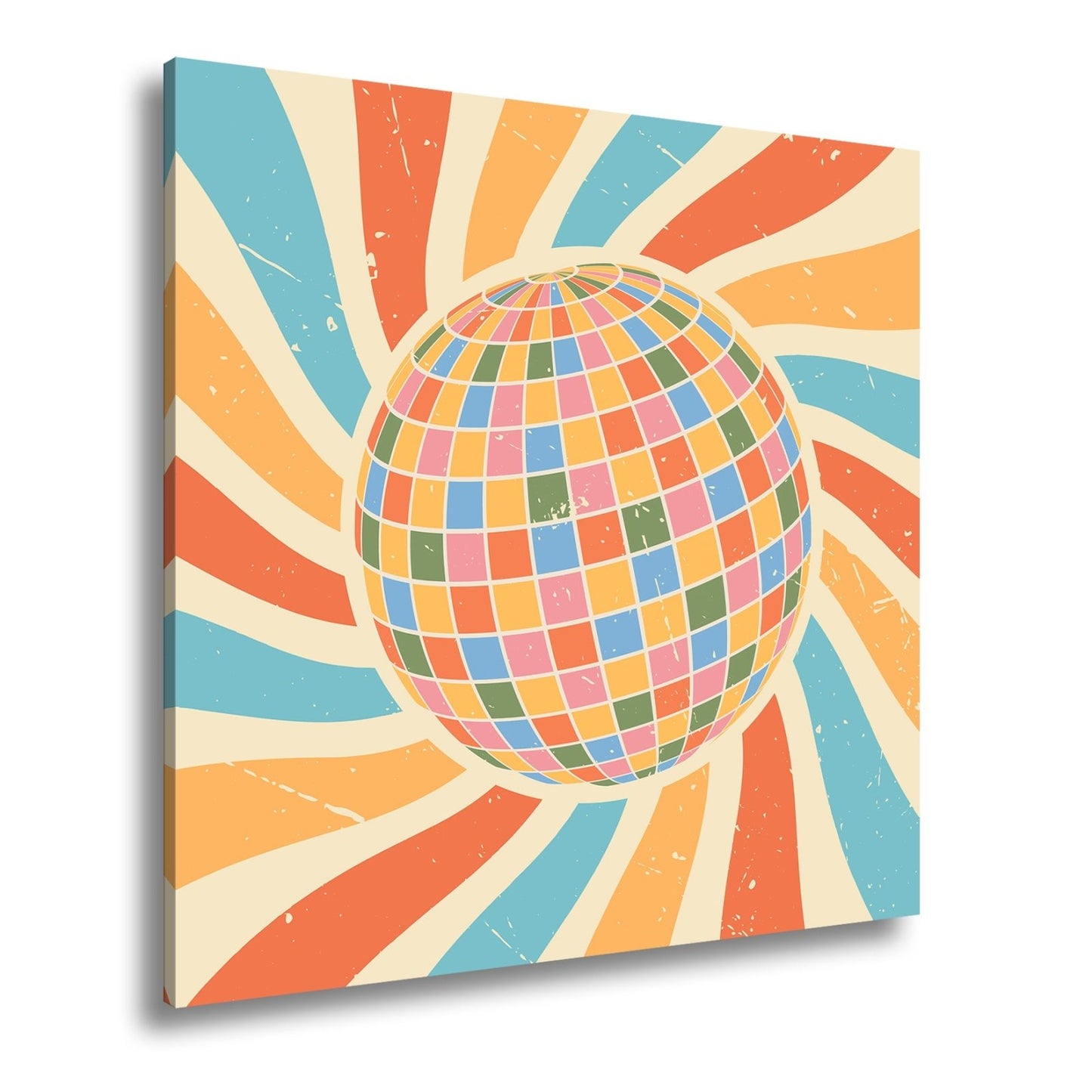 Leinwandbild Bunte Retro - Disco - Kugel im wirbelnden Farbspiel - deyoli