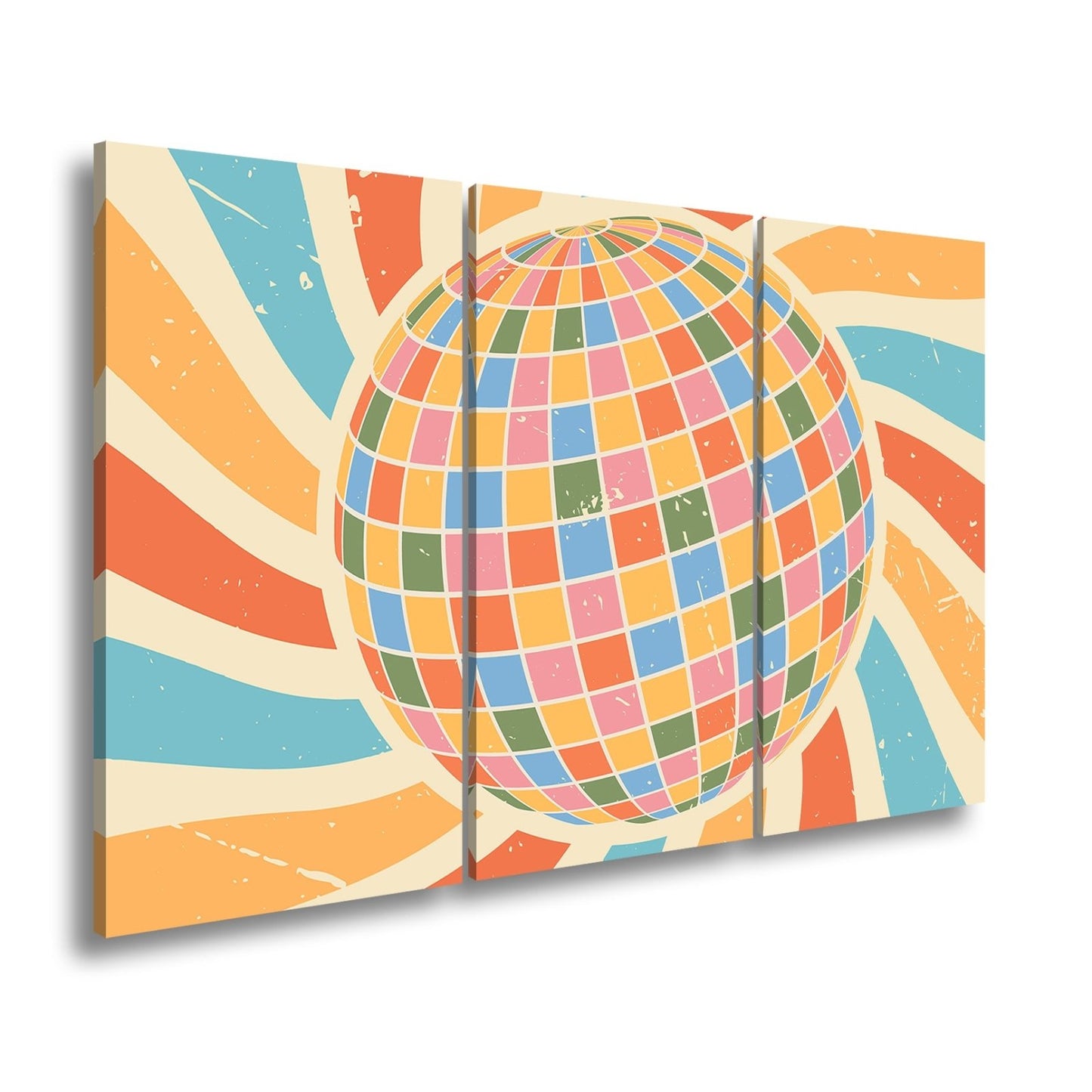 Leinwandbild Bunte Retro - Disco - Kugel im wirbelnden Farbspiel - deyoli