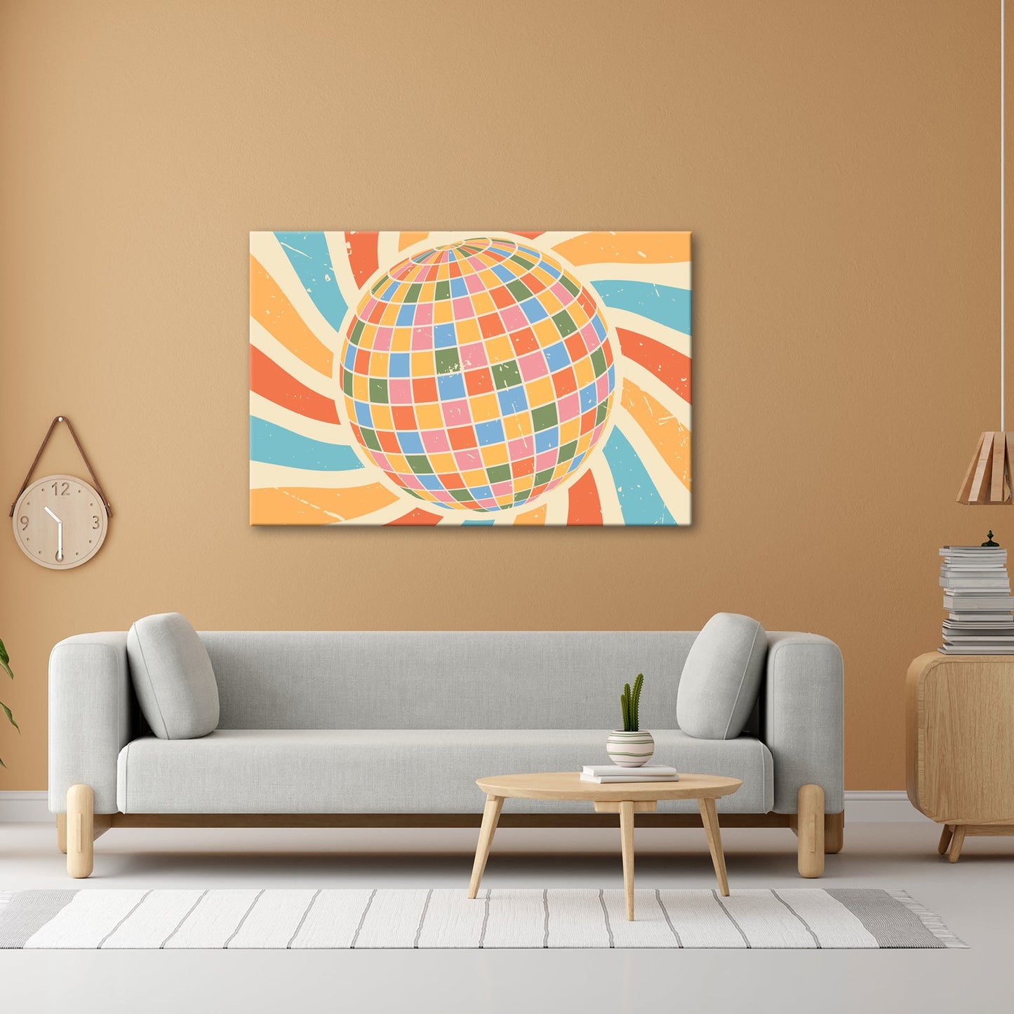 Leinwandbild Bunte Retro - Disco - Kugel im wirbelnden Farbspiel - deyoli