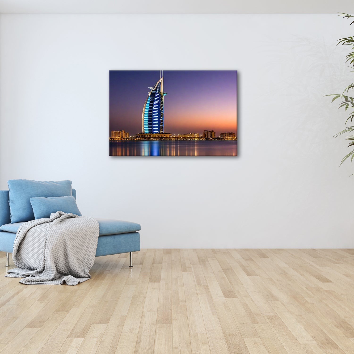 Leinwandbild Burj Al Arab erstrahlt im Glanz der Dämmerung – Dubai XXL - deyoli
