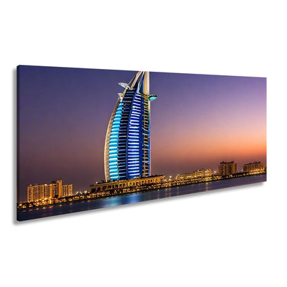 Leinwandbild Burj Al Arab erstrahlt im Glanz der Dämmerung – Dubai XXL - deyoli