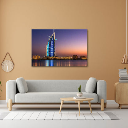 Leinwandbild Burj Al Arab erstrahlt im Glanz der Dämmerung – Dubai XXL - deyoli