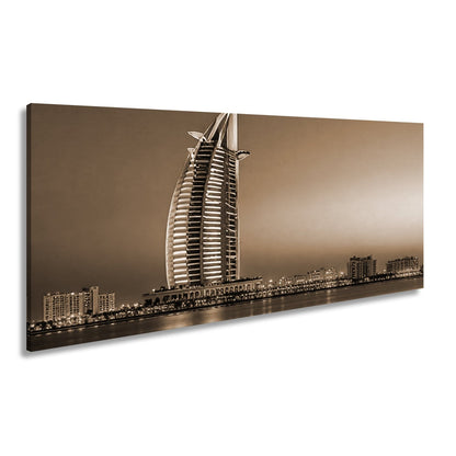Leinwandbild Burj Al Arab erstrahlt im Glanz der Dämmerung – Dubai XXL - deyoli