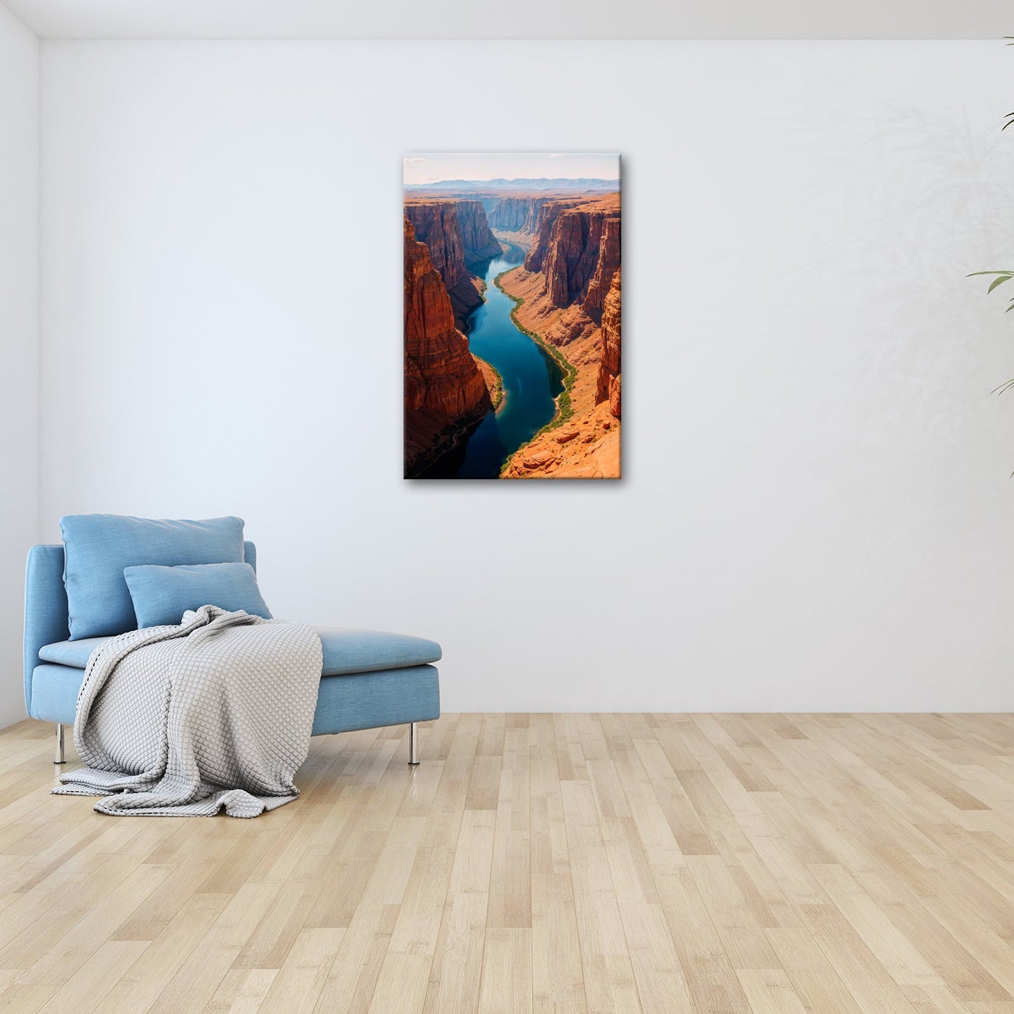 Leinwandbild Canyon XXL – Leuchtend blauer Fluss spaltet rotgoldene Welt - deyoli