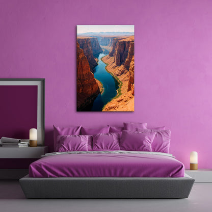 Leinwandbild Canyon XXL – Leuchtend blauer Fluss spaltet rotgoldene Welt - deyoli