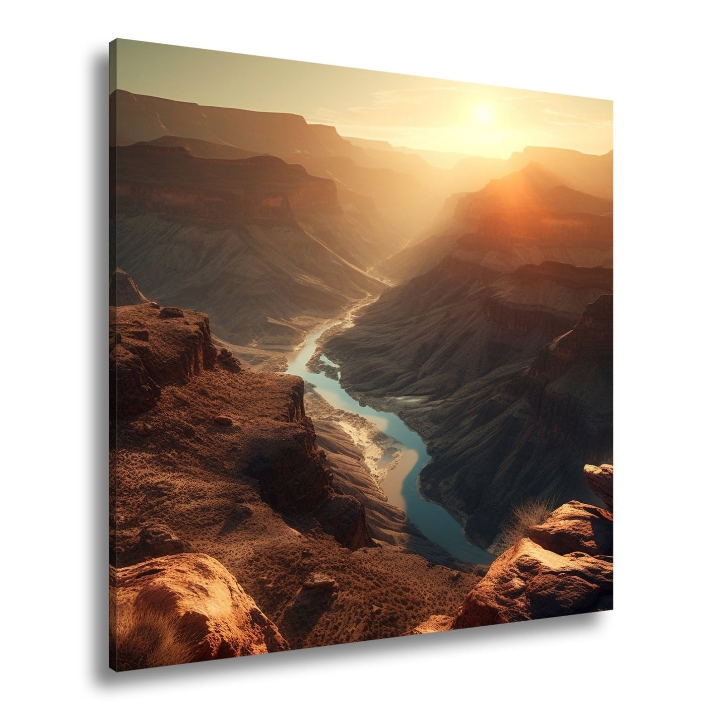 Leinwandbild Canyon XXL – Sonnenlicht taucht Landschaft in goldenes Glühen - deyoli