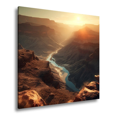 Leinwandbild Canyon XXL – Sonnenlicht taucht Landschaft in goldenes Glühen - deyoli