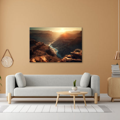 Leinwandbild Canyon XXL – Sonnenlicht taucht Landschaft in goldenes Glühen - deyoli
