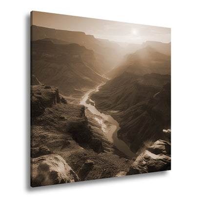 Leinwandbild Canyon XXL – Sonnenlicht taucht Landschaft in goldenes Glühen - deyoli