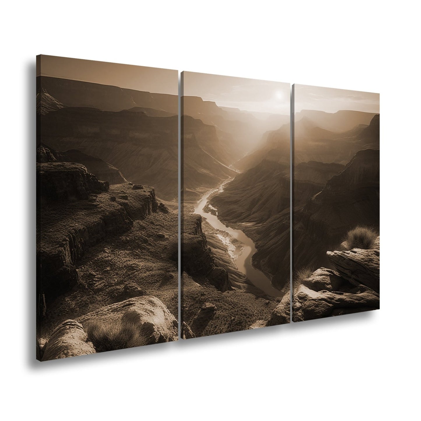 Leinwandbild Canyon XXL – Sonnenlicht taucht Landschaft in goldenes Glühen - deyoli