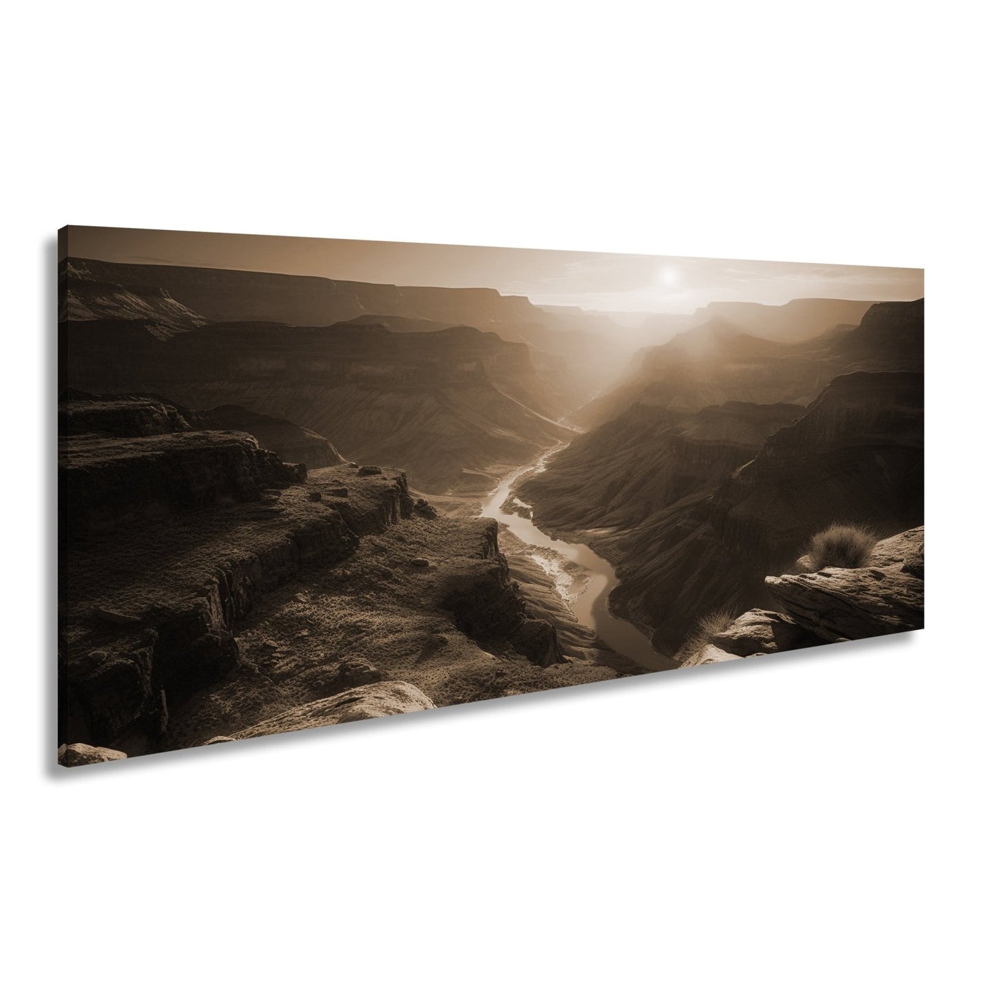 Leinwandbild Canyon XXL – Sonnenlicht taucht Landschaft in goldenes Glühen - deyoli