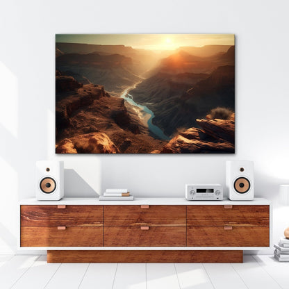 Leinwandbild Canyon XXL – Sonnenlicht taucht Landschaft in goldenes Glühen - deyoli