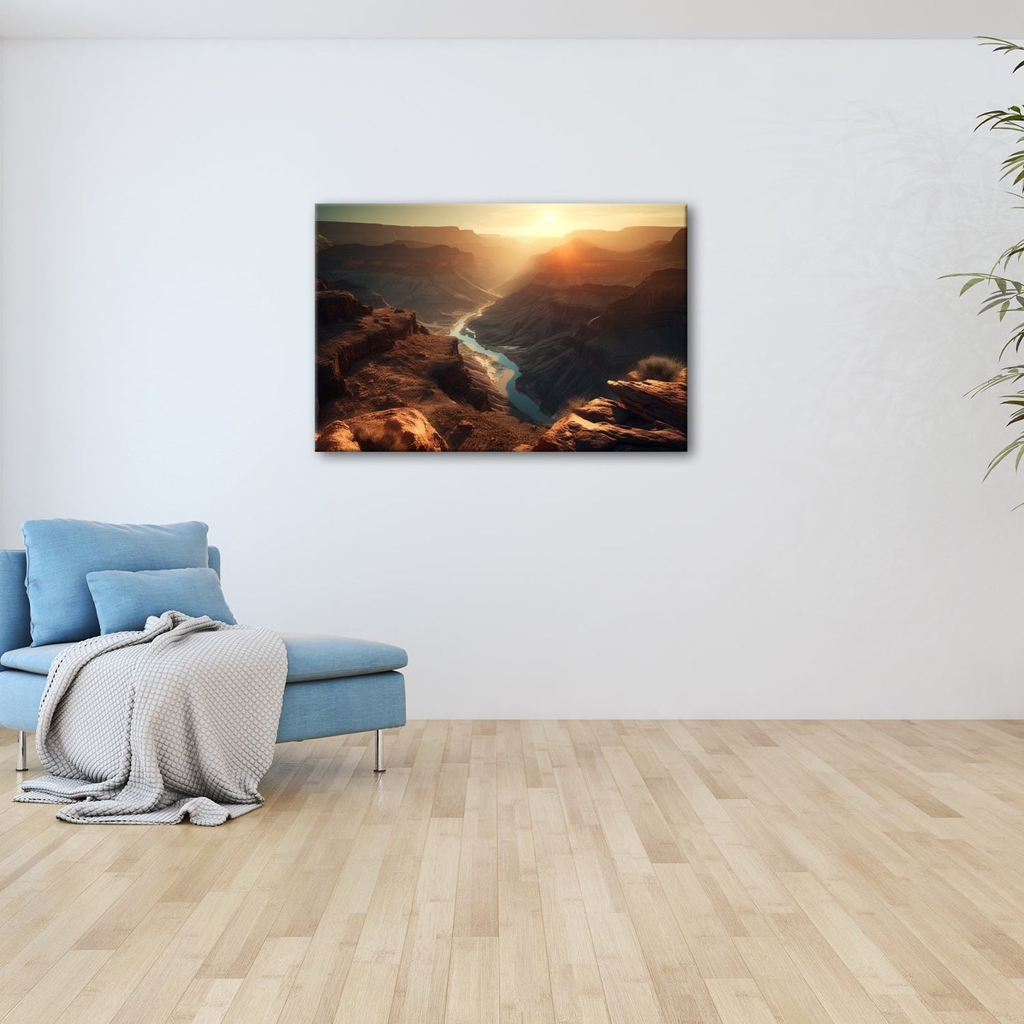 Leinwandbild Canyon XXL – Sonnenlicht taucht Landschaft in goldenes Glühen - deyoli