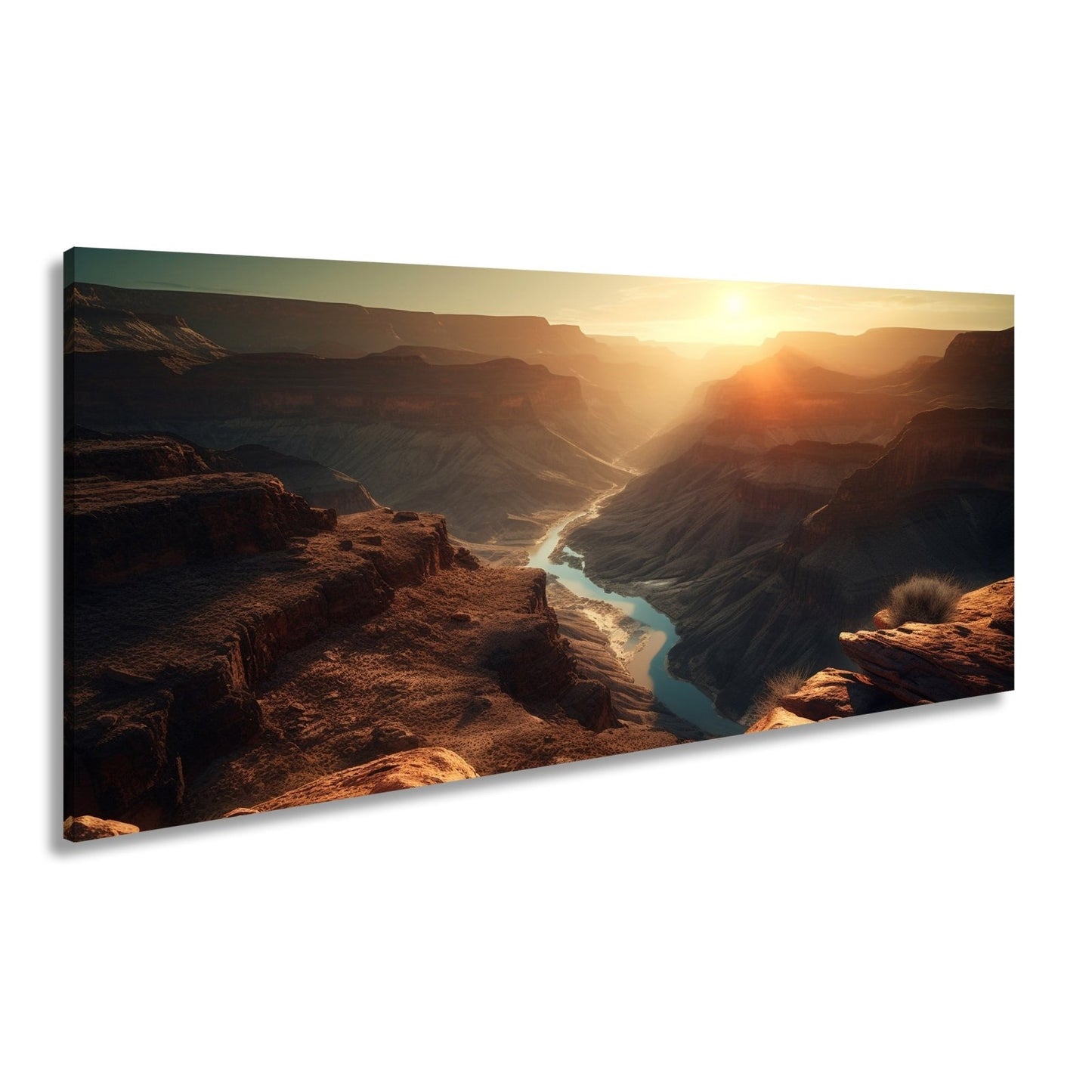 Leinwandbild Canyon XXL – Sonnenlicht taucht Landschaft in goldenes Glühen - deyoli