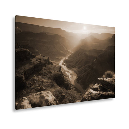Leinwandbild Canyon XXL – Sonnenlicht taucht Landschaft in goldenes Glühen - deyoli