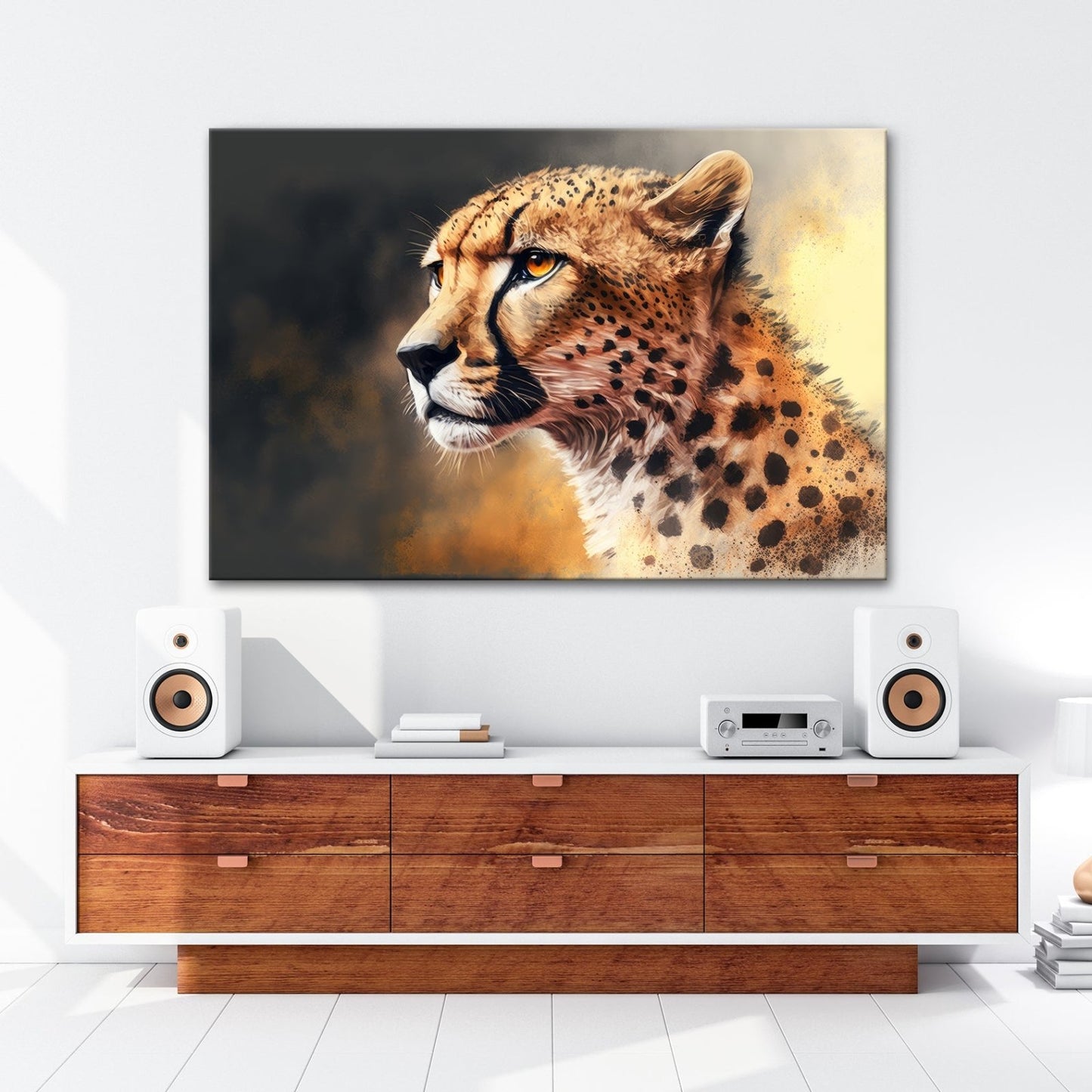 Leinwandbild Cheetahblick – wild, fokussiert und majestätisch gemalt. - deyoli
