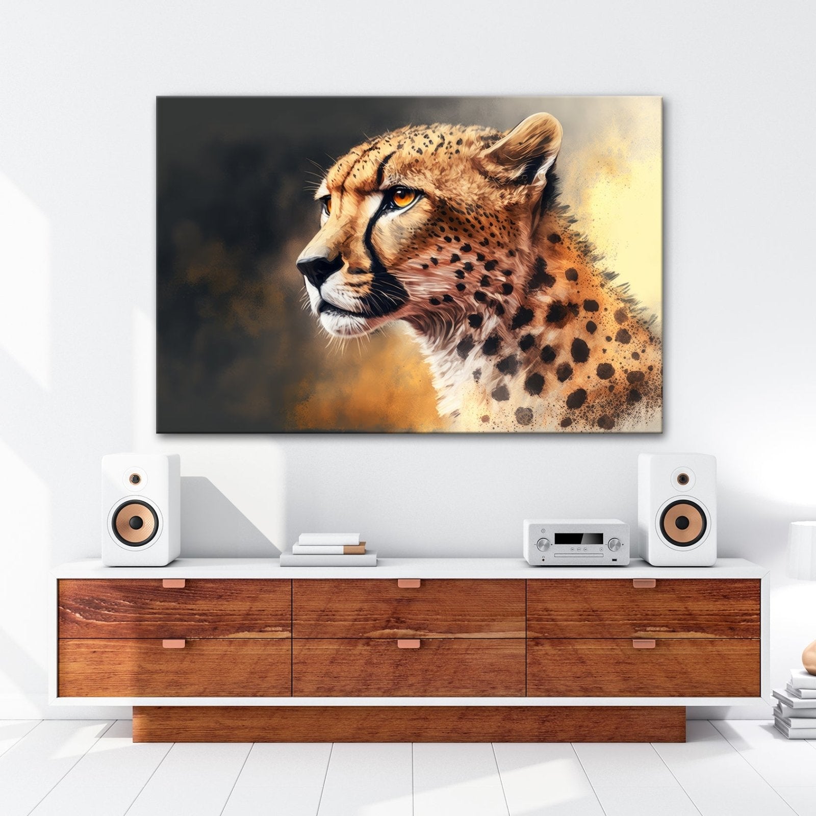 Leinwandbild Cheetahblick – wild, fokussiert und majestätisch gemalt. - deyoli