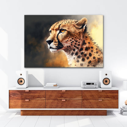 Leinwandbild Cheetahblick – wild, fokussiert und majestätisch gemalt. - deyoli