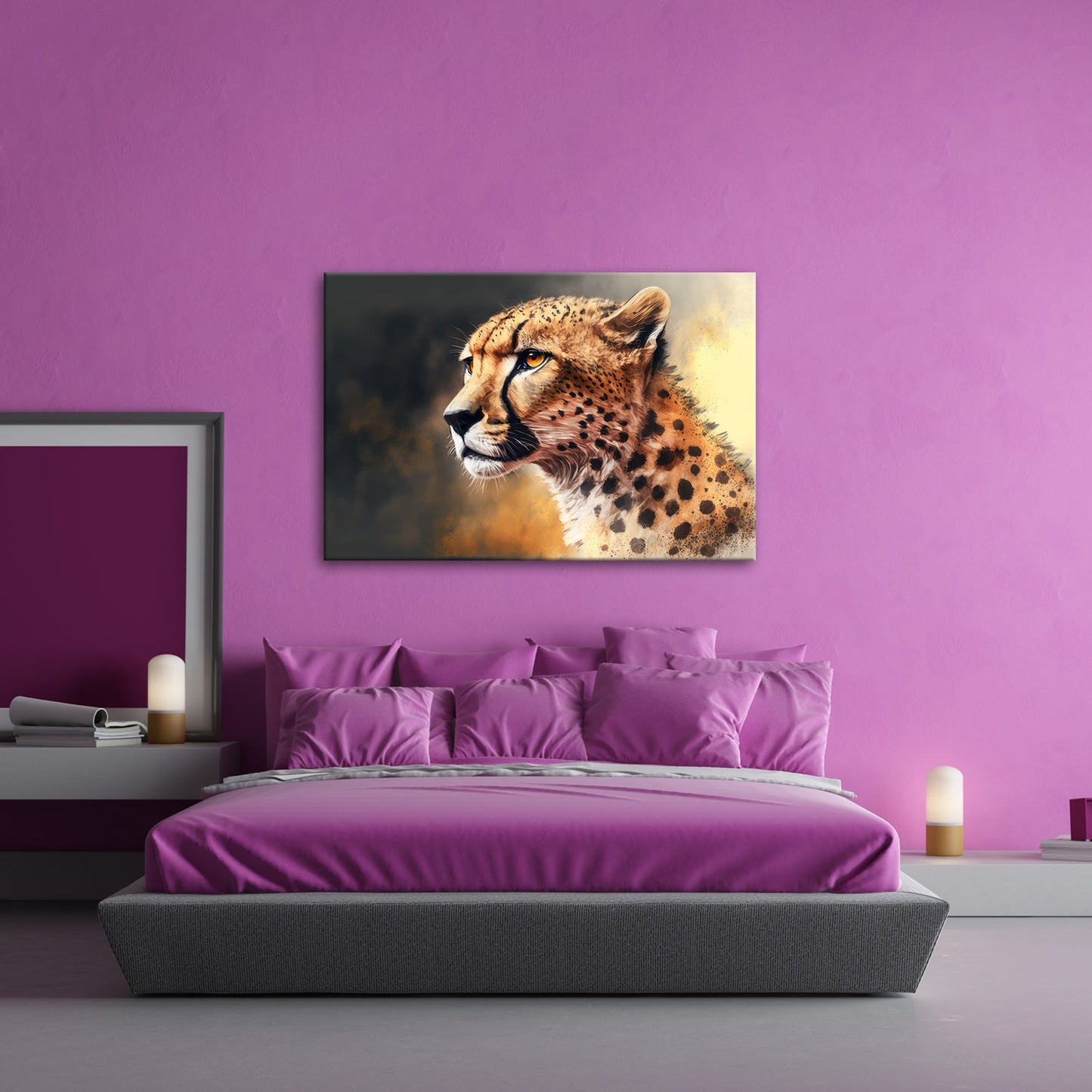 Leinwandbild Cheetahblick – wild, fokussiert und majestätisch gemalt. - deyoli