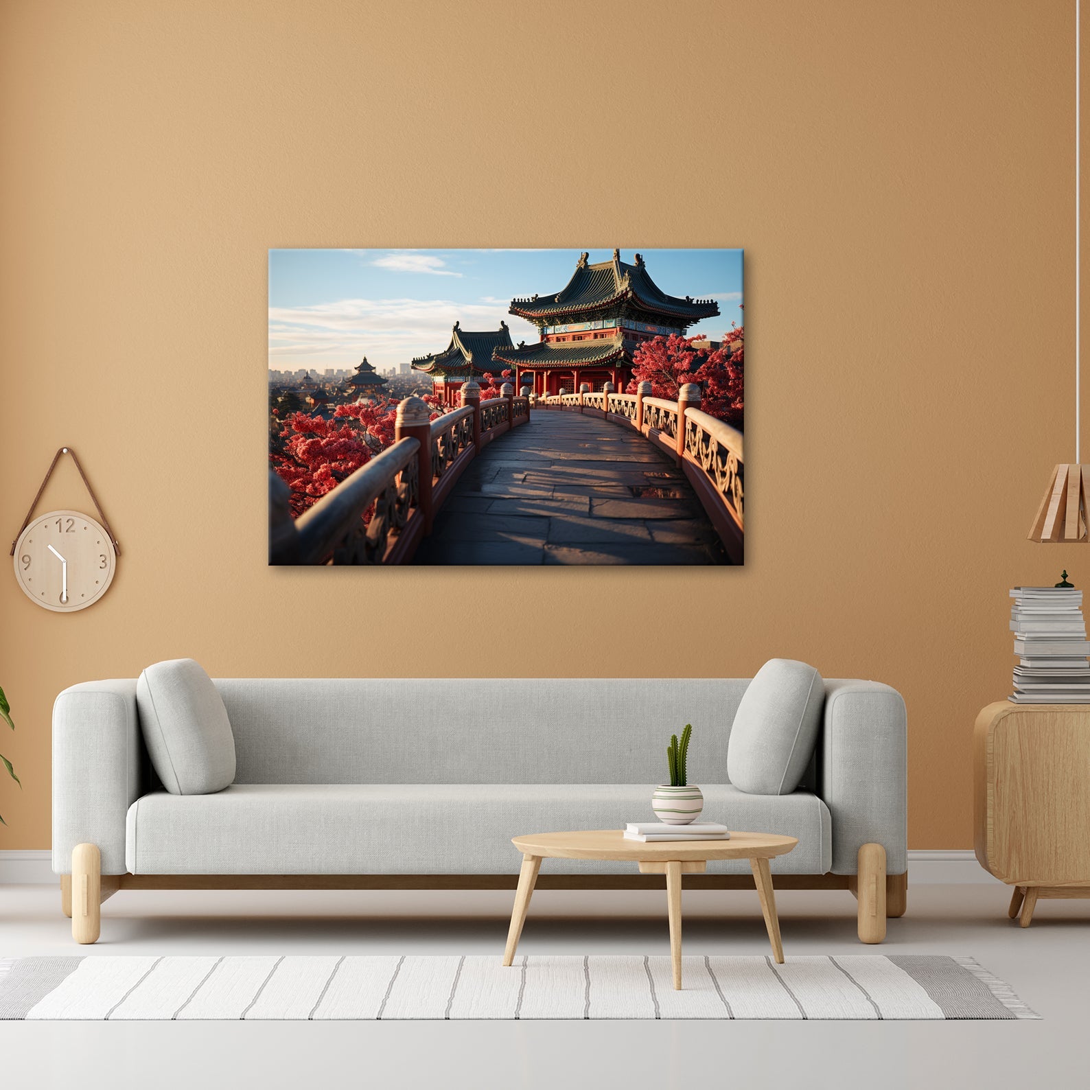 Leinwandbild Chinesischer Tempelpfad – Harmonie in Kirschblütenlicht. - deyoli