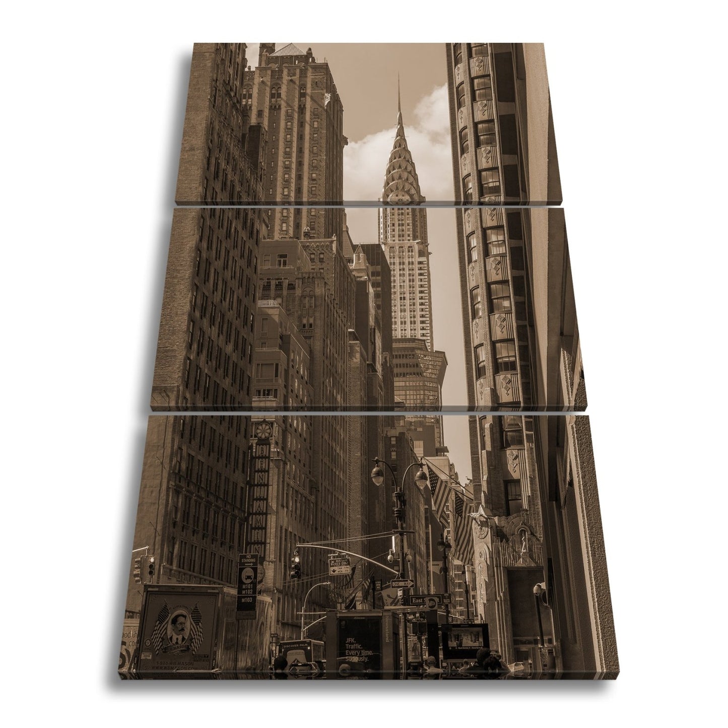 Leinwandbild Chrysler Building glänzt art - déco - elegant zwischen warmen Fassaden - deyoli