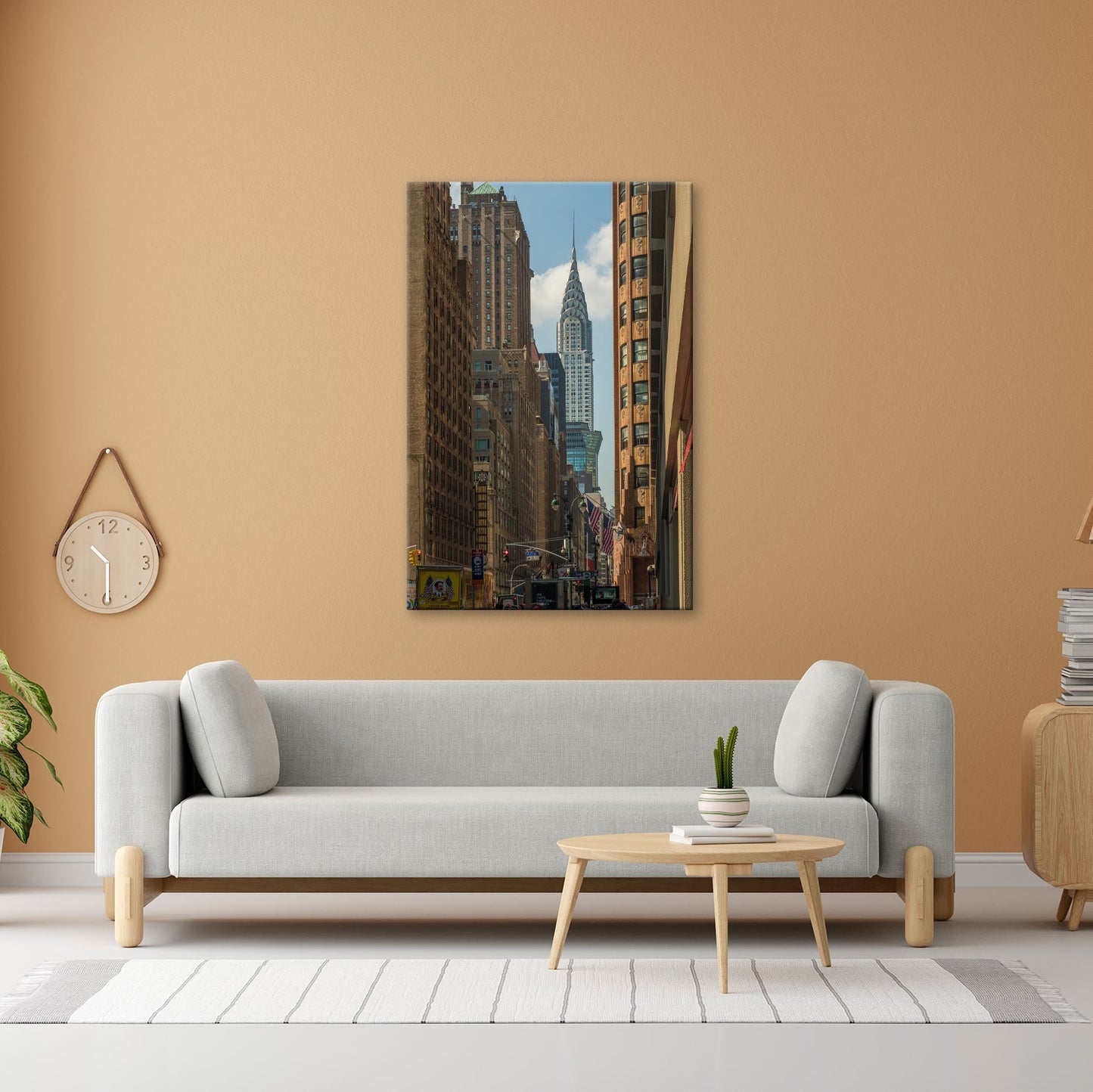 Leinwandbild Chrysler Building glänzt art - déco - elegant zwischen warmen Fassaden - deyoli