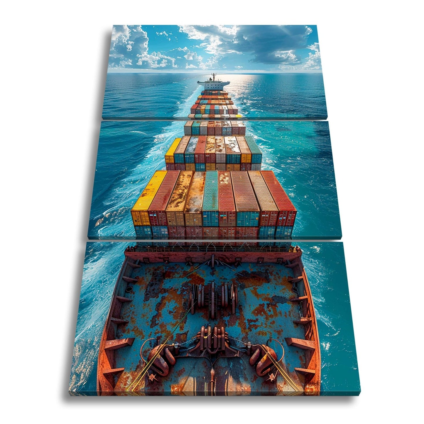 Leinwandbild Containermeer zieht Bahn durch endloses Blau XXL – Logistik Hafen - deyoli