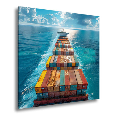 Leinwandbild Containermeer zieht Bahn durch endloses Blau XXL – Logistik Hafen - deyoli