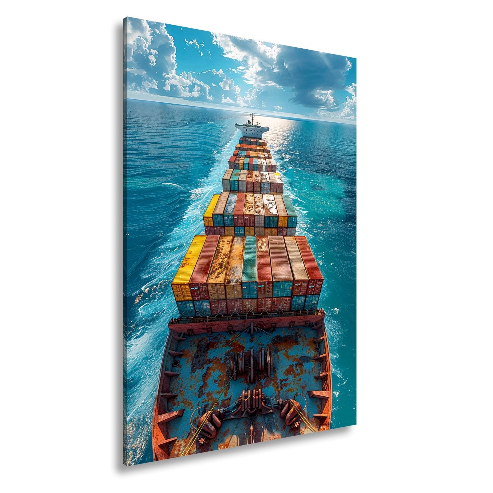 Leinwandbild Containermeer zieht Bahn durch endloses Blau XXL – Logistik Hafen - deyoli