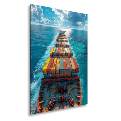 Leinwandbild Containermeer zieht Bahn durch endloses Blau XXL – Logistik Hafen - deyoli