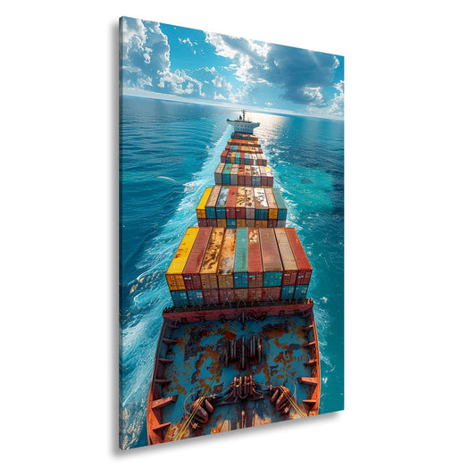 Leinwandbild Containermeer zieht Bahn durch endloses Blau XXL – Logistik Hafen - deyoli