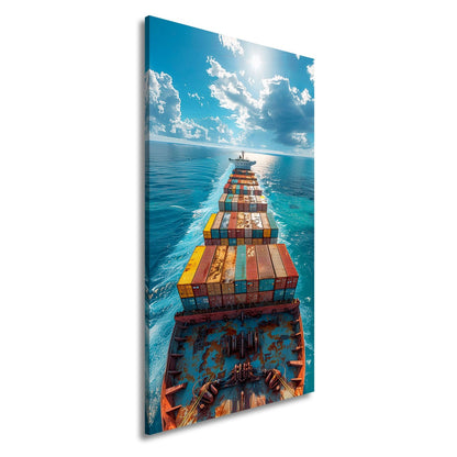 Leinwandbild Containermeer zieht Bahn durch endloses Blau XXL – Logistik Hafen - deyoli