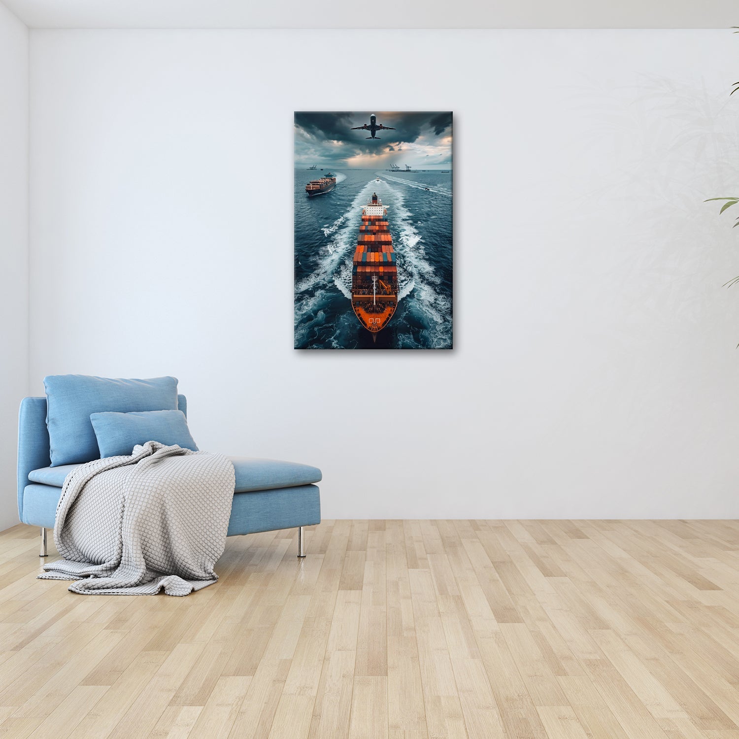 Leinwandbild Containerschiff auf stürmischen Wegen über Meer XXL – Schiff - deyoli