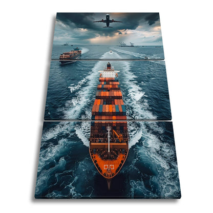 Leinwandbild Containerschiff auf stürmischen Wegen über Meer XXL – Schiff - deyoli