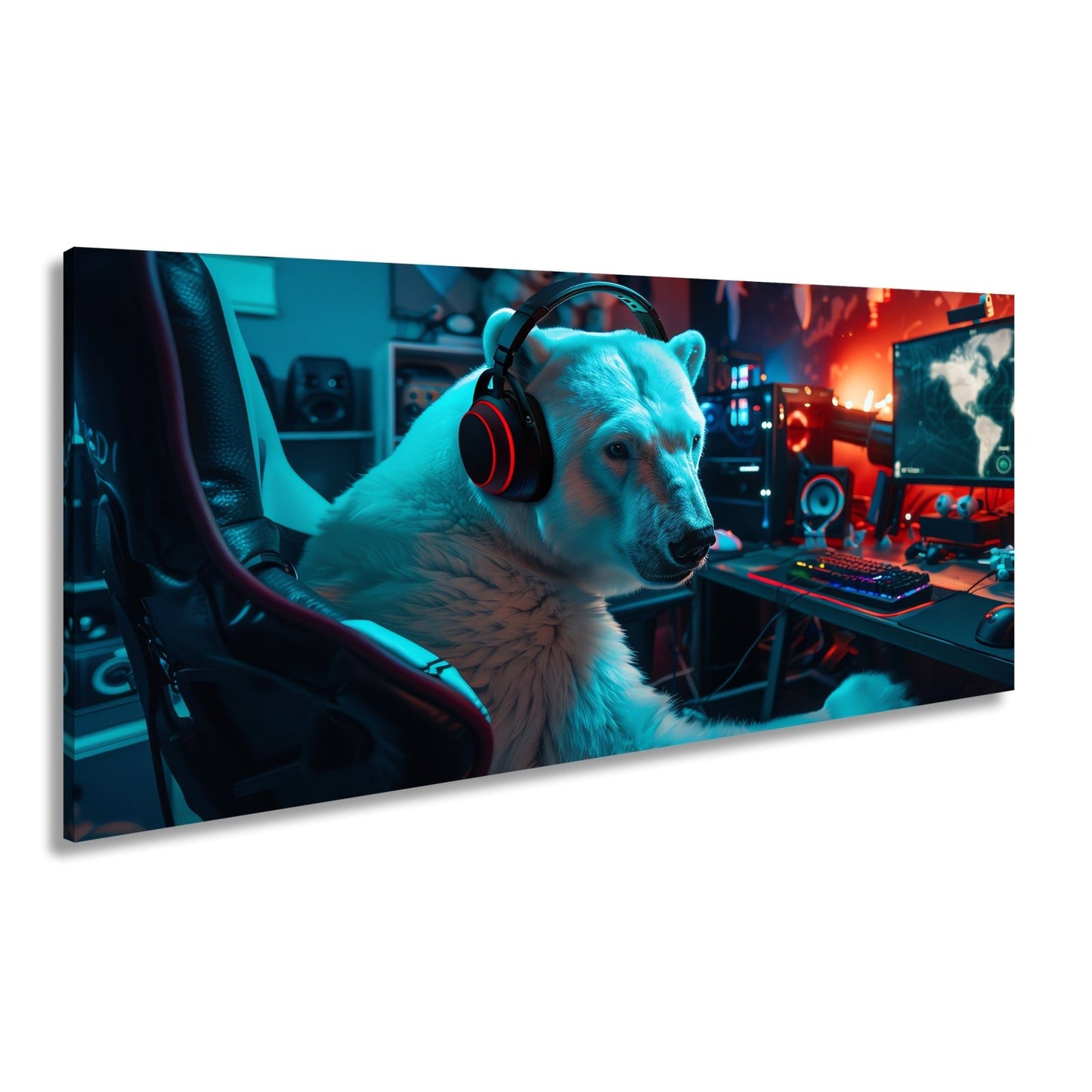 Leinwandbild Cool und konzentriert – Eisbär in der Gaming - Zentrale. - deyoli