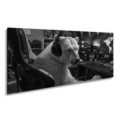 Leinwandbild Cool und konzentriert – Eisbär in der Gaming - Zentrale. - deyoli