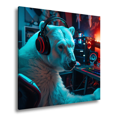 Leinwandbild Cool und konzentriert – Eisbär in der Gaming - Zentrale. - deyoli