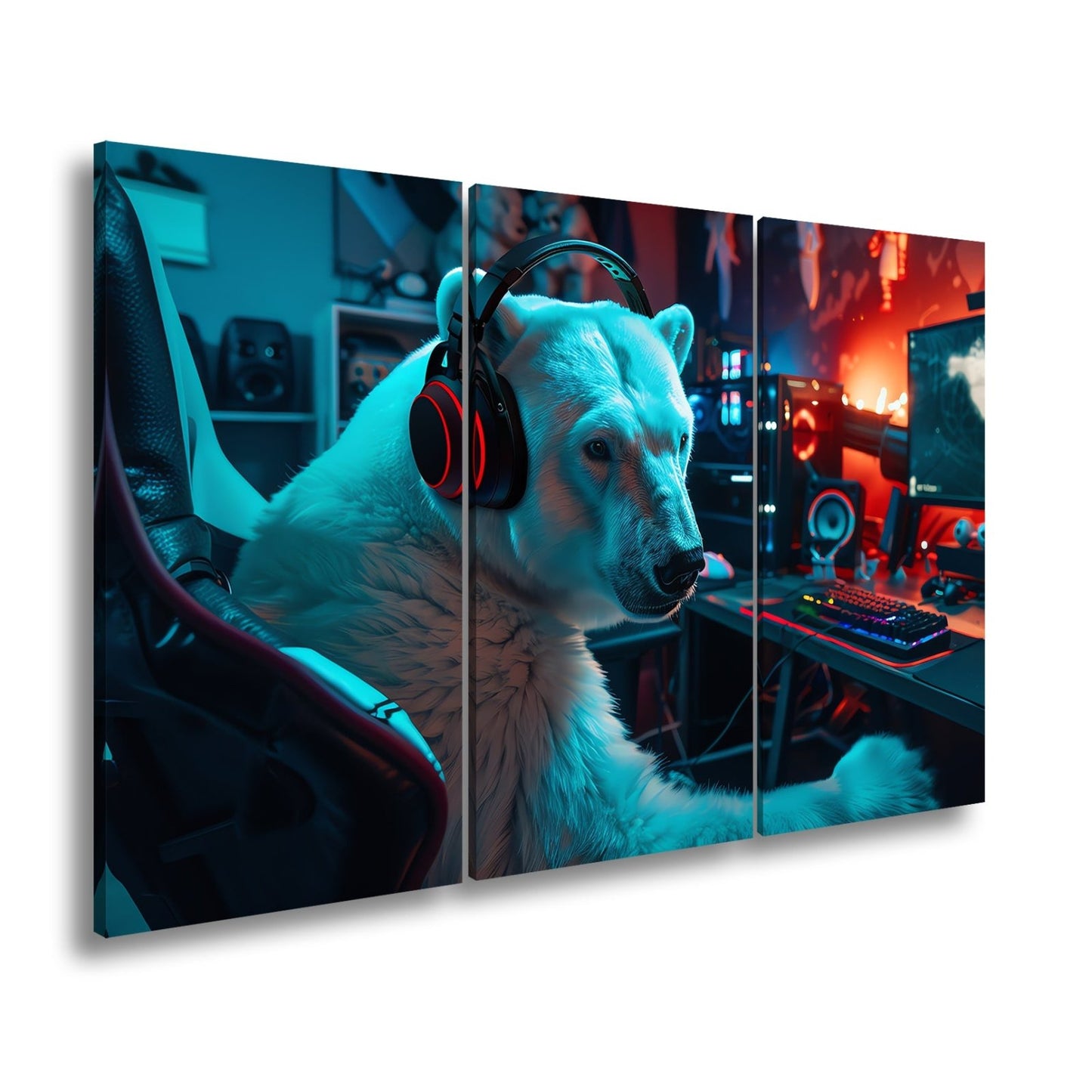 Leinwandbild Cool und konzentriert – Eisbär in der Gaming - Zentrale. - deyoli