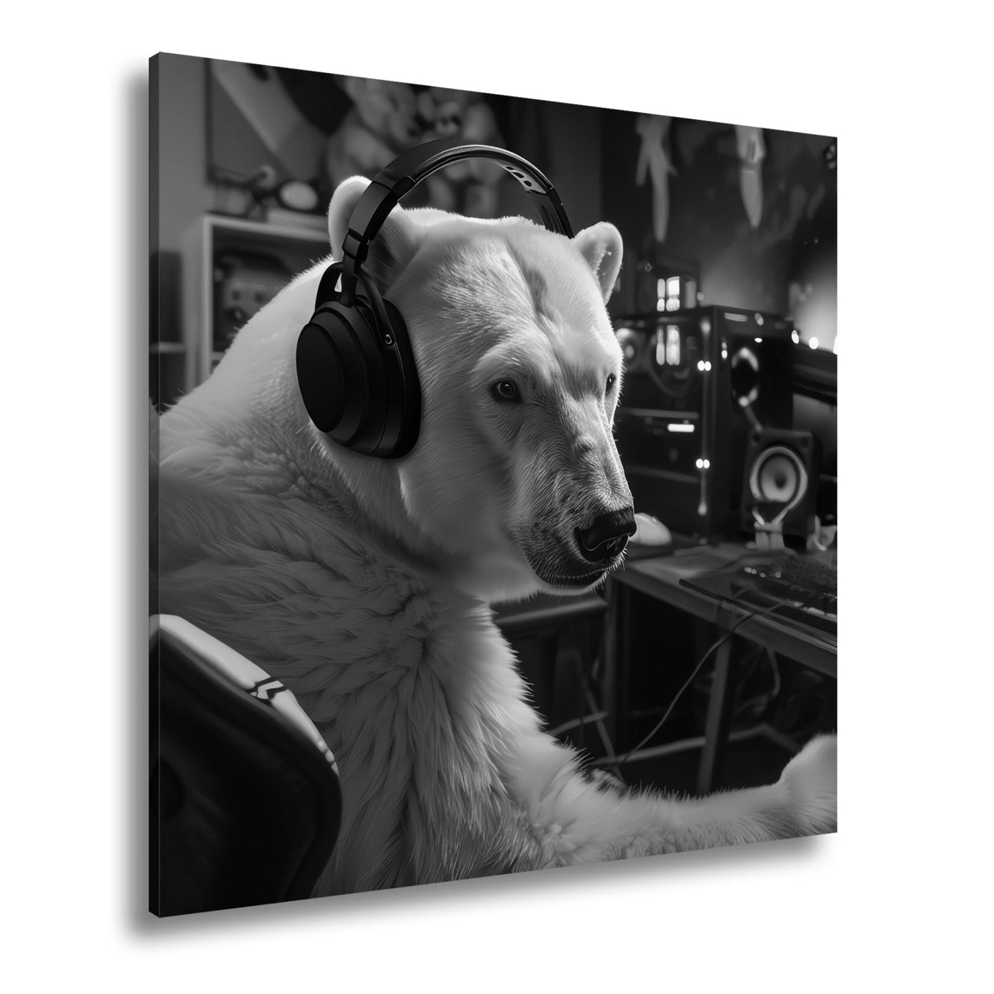 Leinwandbild Cool und konzentriert – Eisbär in der Gaming - Zentrale. - deyoli